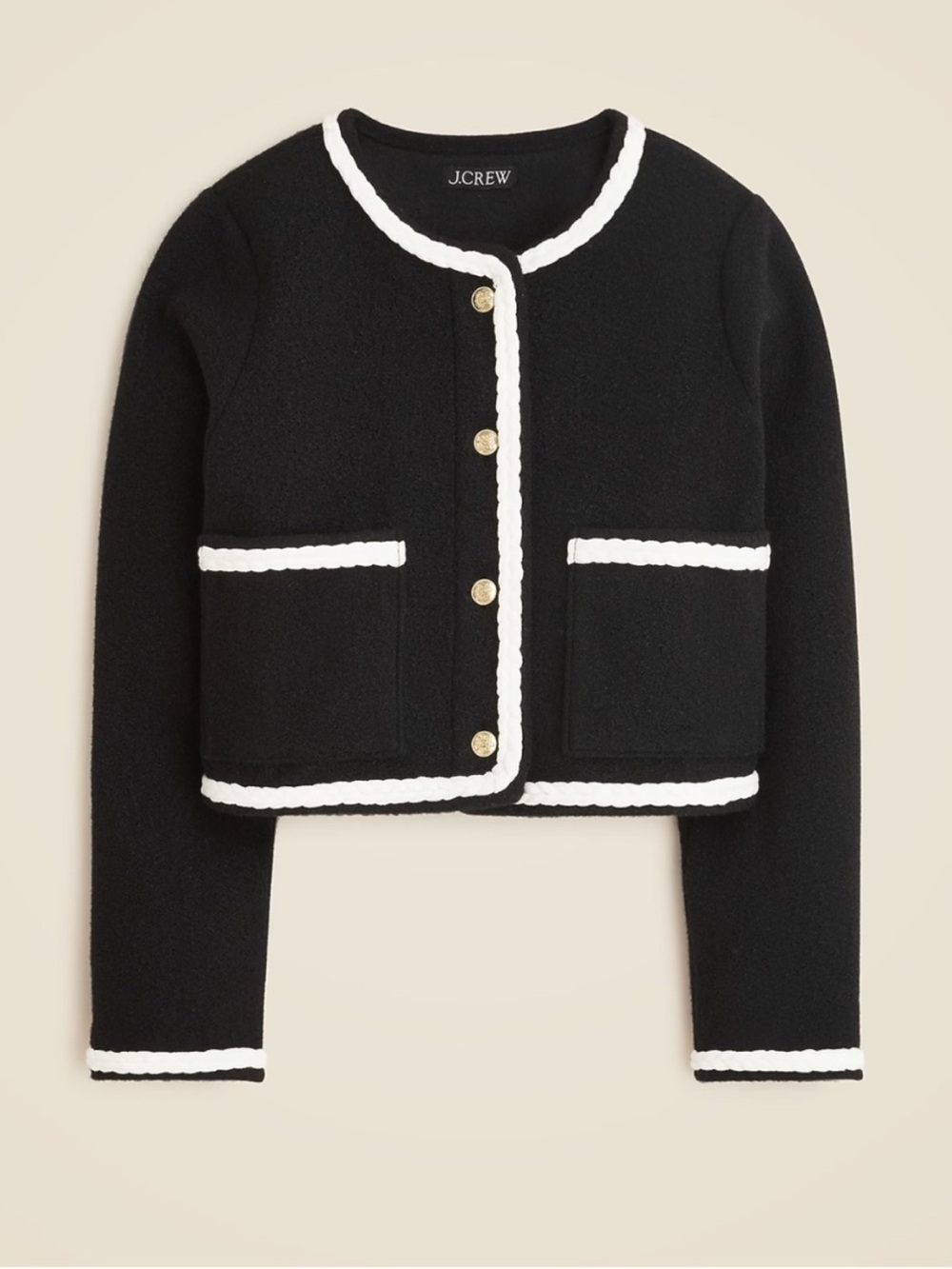 J.Crew Cropped Boucle Yarn Lady Black/White Fleece Boxy Jacket Size Xl - Picture 14 of 14